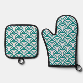 Geometric Scallop Arch Citrus Teal Ofenhandschuh & Topflappen-Set