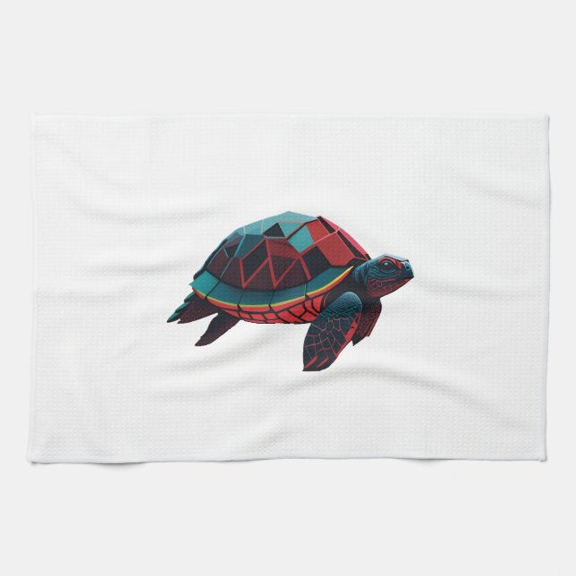 Geometric Sea Turtle Red Geschirrtuch (Horizontal)