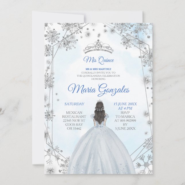 Geometric Silver Blue Christmas Quinceanera Einlad Einladung (Vorderseite)