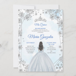Geometric Silver Blue Christmas Quinceanera Einlad Einladung