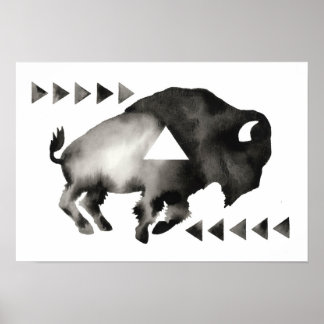 Geometric Sleepy Buffalo . Mod Art. Schwarz-Weiß Poster