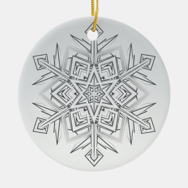 Geometric Snowflake Modern Gray & White Keramik Ornament (Vorne)