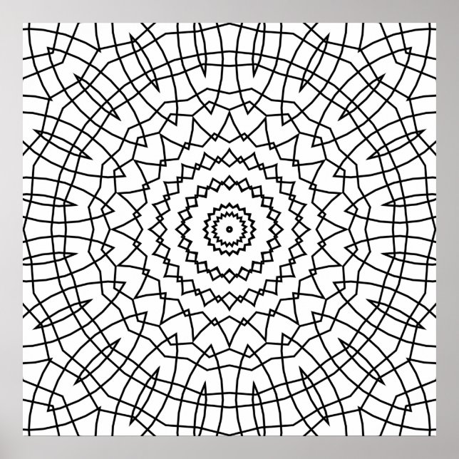 Geometric Spiral Mandala with Angular Web Lines Poster (Vorne)