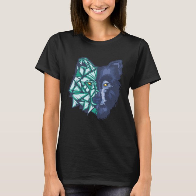 Geometric Split Wolf Face T-Shirt (Vorderseite)
