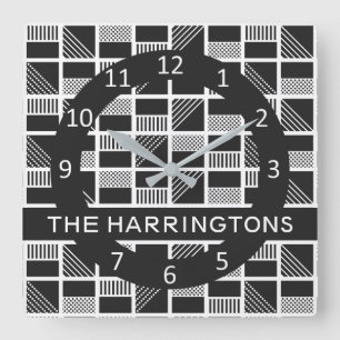 Geometric Squares custom monogram wall clocks Quadratische Wanduhr