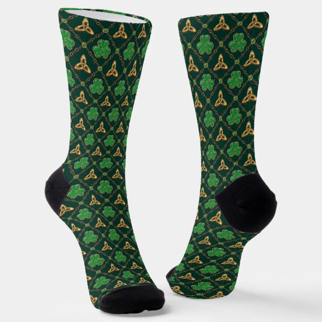 Geometric St Patricks day Celtic Triskele Kleeblat Socken (Gewinkelt)