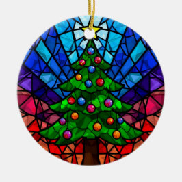 Geometric Stained Glass Christmas Tree Keramik Ornament