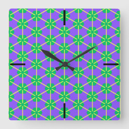 Geometric Starburst in Purple, Green and Yellow Quadratische Wanduhr