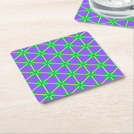 Geometric Starburst in Purple, Green and Yellow Rechteckiger Pappuntersetzer