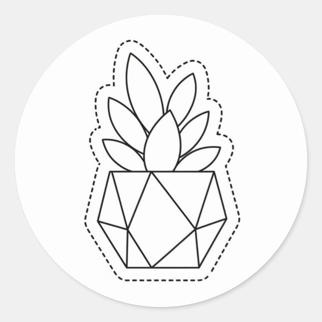 Geometric Succulent Plant in Pot Line Art Sticker  (Vorderseite)