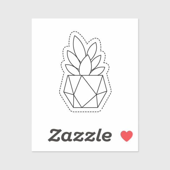 Geometric Succulent Plant in Pot Line Art Sticker  (Blatt)