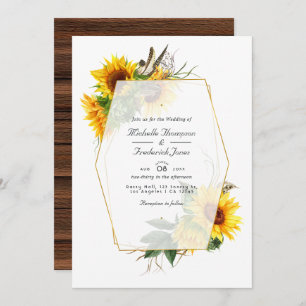 Geometric Sunflower Rustic QR Code UAWG Wedding Einladung