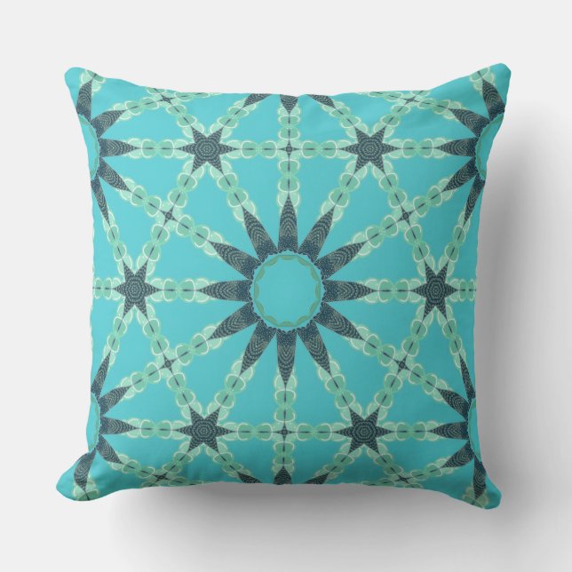 Geometric Teal Blue Sunburst Pillow Kissen (Vorderseite)