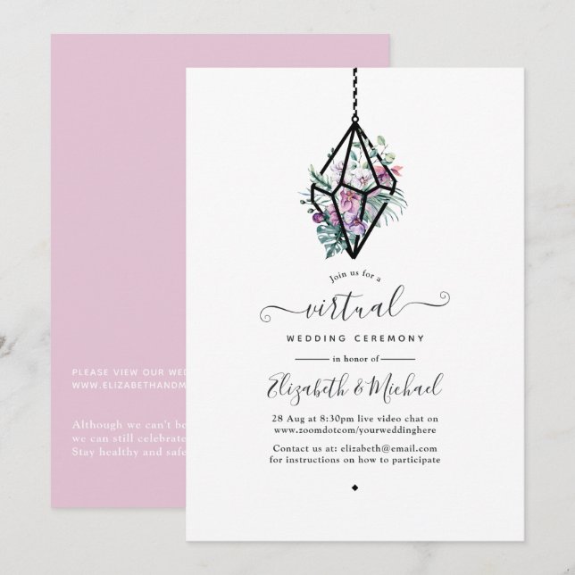 Geometric Terrarium Pastel Floral Virtual Wedding Einladung (Vorne/Hinten)