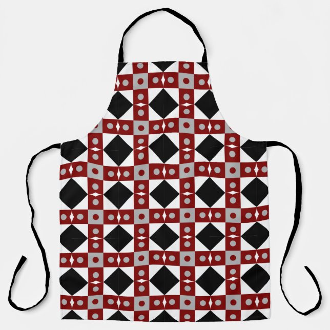Geometric tile in Red,  Black and white colorsabst Schürze (Vorderseite)