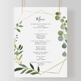 Geometric Tropical Green Blätter Spanisches Abende Menükarte