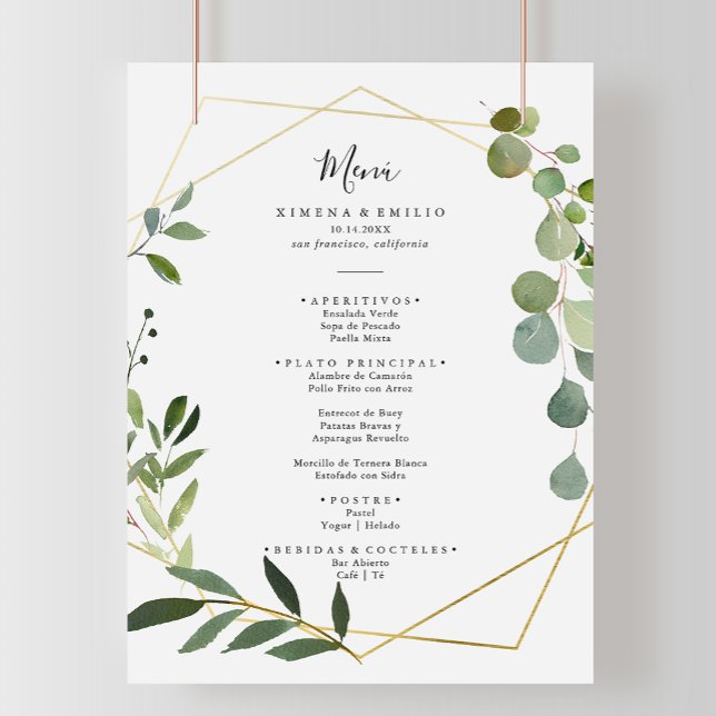 Geometric Tropical Green Blätter Spanisches Abende Menükarte (Von Creator hochgeladen)