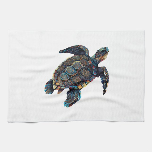 Geometric Turtle Colorful Abstract Rainbow Geschirrtuch (Horizontal)