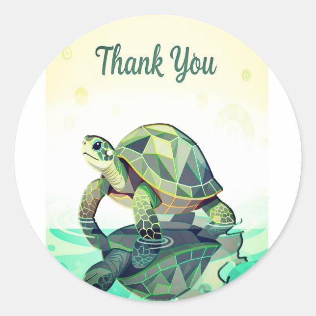 Geometric Turtle “Thank You” Sticker – Modern Ocea (Vorderseite)
