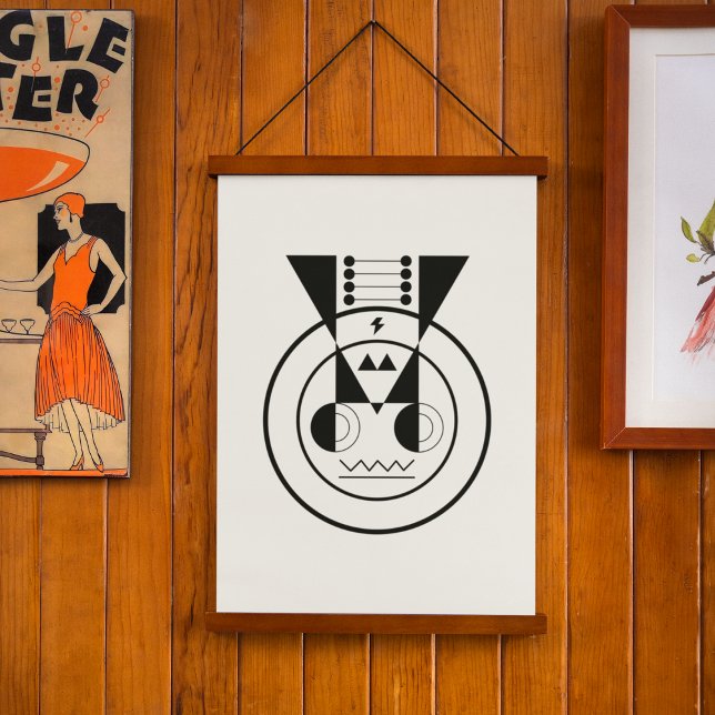 Geometric Ushi - Ox Zodiac Wandteppich Mit Holzrahmen (Let strength hang softly — Ushi zodiac tapestry for mindful walls.)