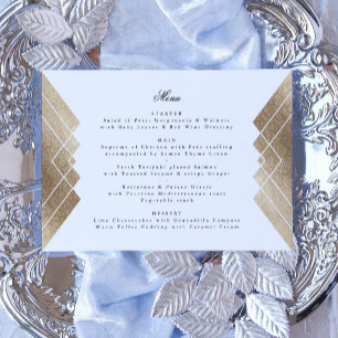 Geometric White Gold Gatsby Wedding Menu Menükarte
