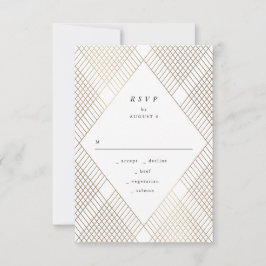 Geometric White Gold Gatsby Wedding RSVP Karte