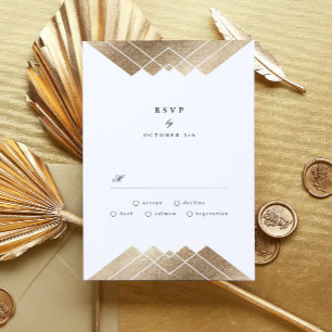 Geometric White Gold Gatsby Wedding RSVP Karte