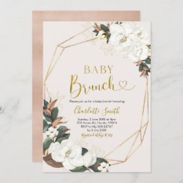 Geometric White Magnolia Baby Brunch Einladung