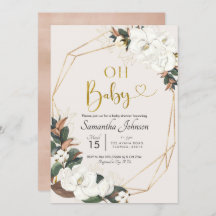 Geometric White Magnolia Oh Baby Shower