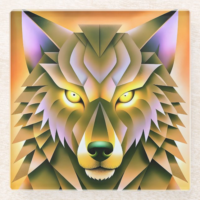 Geometric Wolf Illustration Tierdesign Glasuntersetzer (Vorderseite)