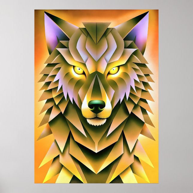 Geometric Wolf Illustration Tierdesign Poster (Vorne)