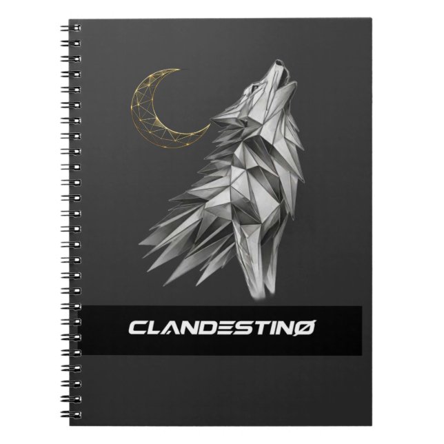 Geometric Wolf Moon Notebook – Black Gold Luxury J Notizblock (Vorderseite)