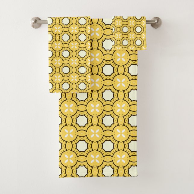  geometric yellow & black pattern  badhandtuch set (Insitu)