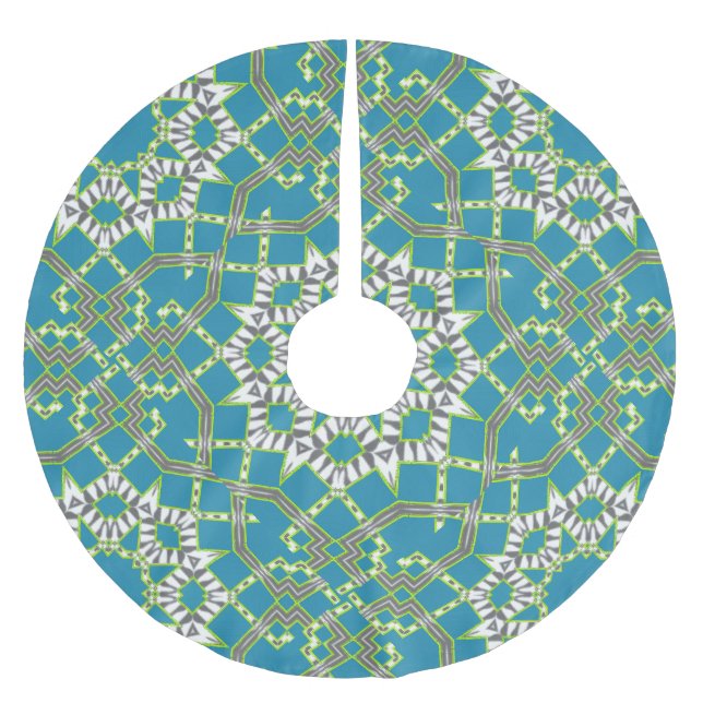 Geometric Zebra Blue Green Pattern Holiday Geschen Polyester Weihnachtsbaumdecke (Vorderseite)