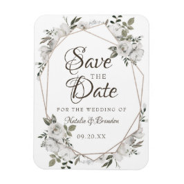 Geometrie Cherish White Floral Save the Date Magnet