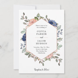 Geometrie der Blüte und des Navy-Floral | Hochzeit Einladung