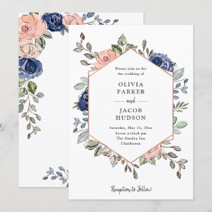 Geometrie der Blüte und des Navy-Floral   Hochzeit Einladung