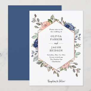 Geometrie der Blüte und des Navy-Floral Hochzeit Einladung