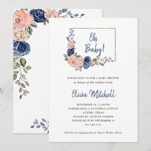 Geometrie der Blüte und des Navy-Floral Oh Baby Einladung