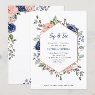 Geometrie der Blüte und des Navy-Floral Sip and Einladung