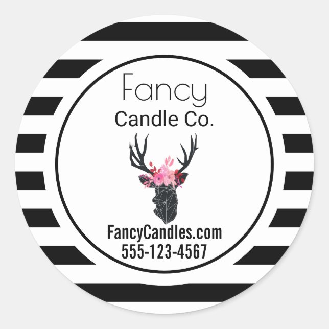 Geometrie des Hirschkopfes mit B&W Stripes Busines Runder Aufkleber (Vorderseite)