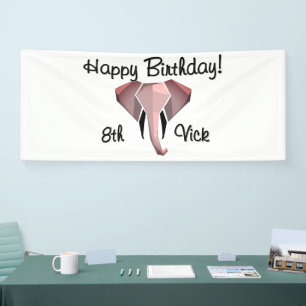 Geometrie Elephant Head Birthday Age and Name Banner