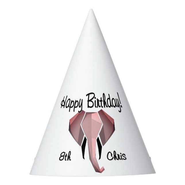 Geometrie Elephant Head Birthday Age and Name Partyhütchen (Vorderseite)