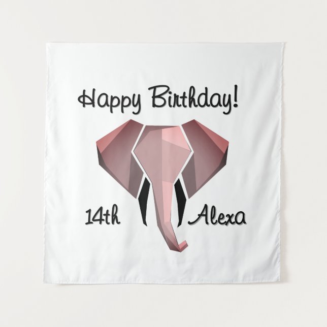 Geometrie Elephant Head Birthday Age and Name Wandteppich (Vorderseite)