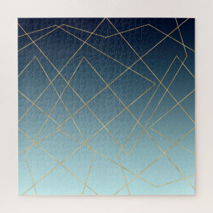 Geometrie Gold Linien Blaugraddesign Puzzle