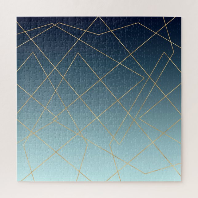 Geometrie Gold Linien Blaugraddesign Puzzle (Vertikal)