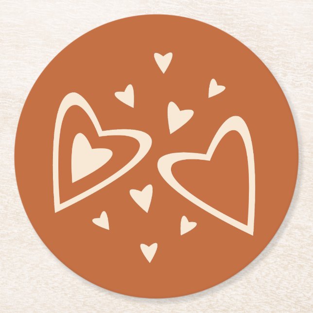 Geometrie in Liebe - Creme auf rotem Ocker - Bild. Runder Pappuntersetzer (Vorderseite)