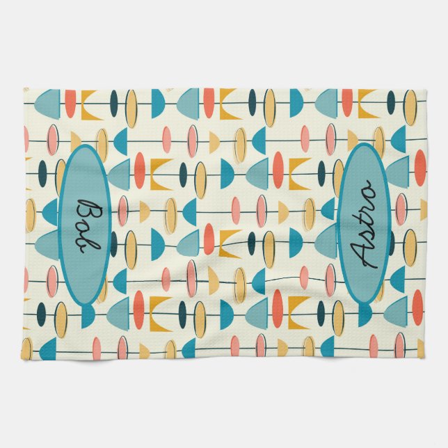 Geometrie, Mod, Retro, Mittelalter Moderne Küche Geschirrtuch (Horizontal)