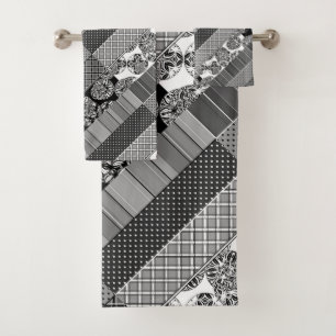 Geometrie, Muster, Schwarz und Weiß Badhandtuch Set