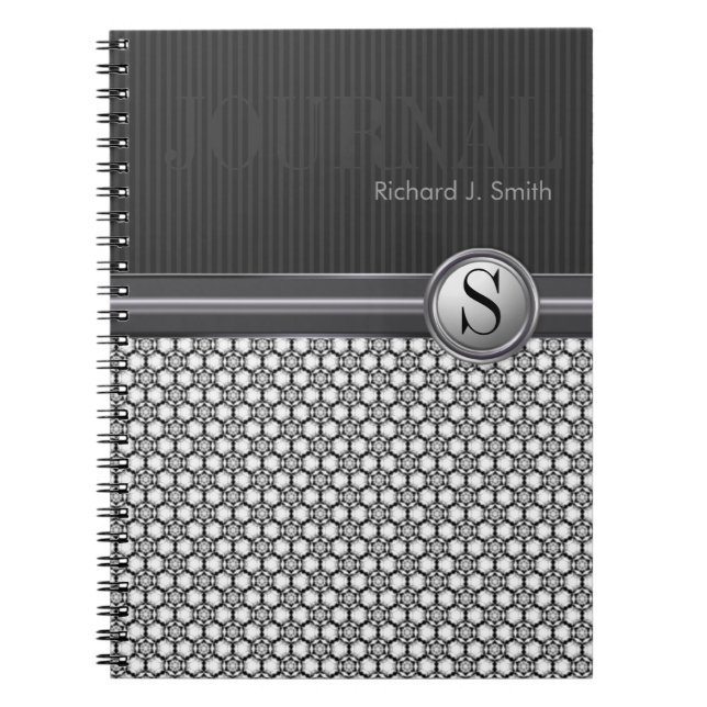 Geometrie Sechseck Muster Schwarz Weiß Tagebuch (Vorderseite)